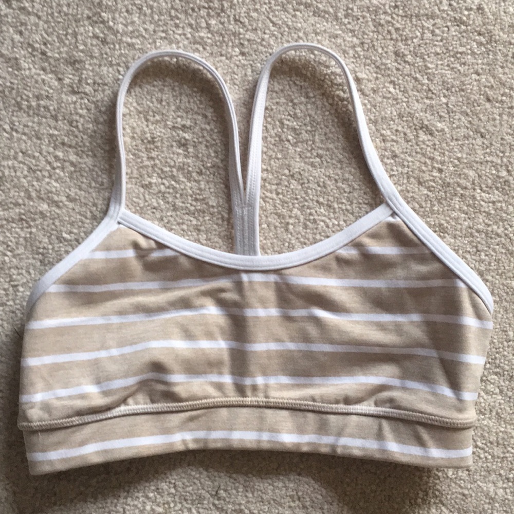 Lululemon Power Y Bra Tan White Striped Sz 4